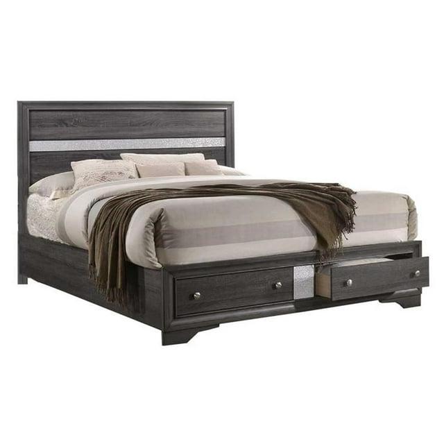 Queen Sized Gray and Silver Wood Bedframe with 2 Drawer Storage