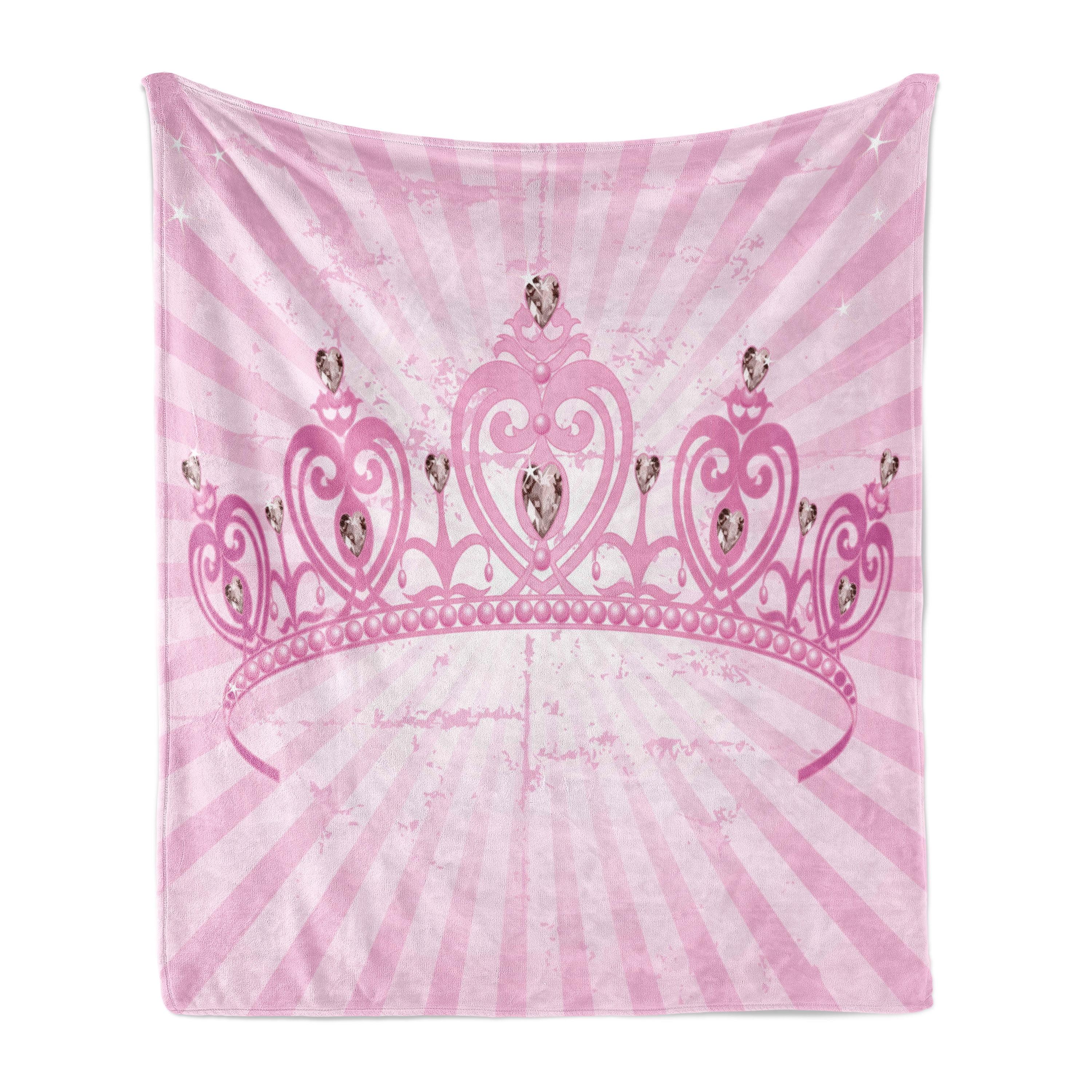 Pink Princess Crown Fleece Throw Blanket for Girls, 50" x 60"