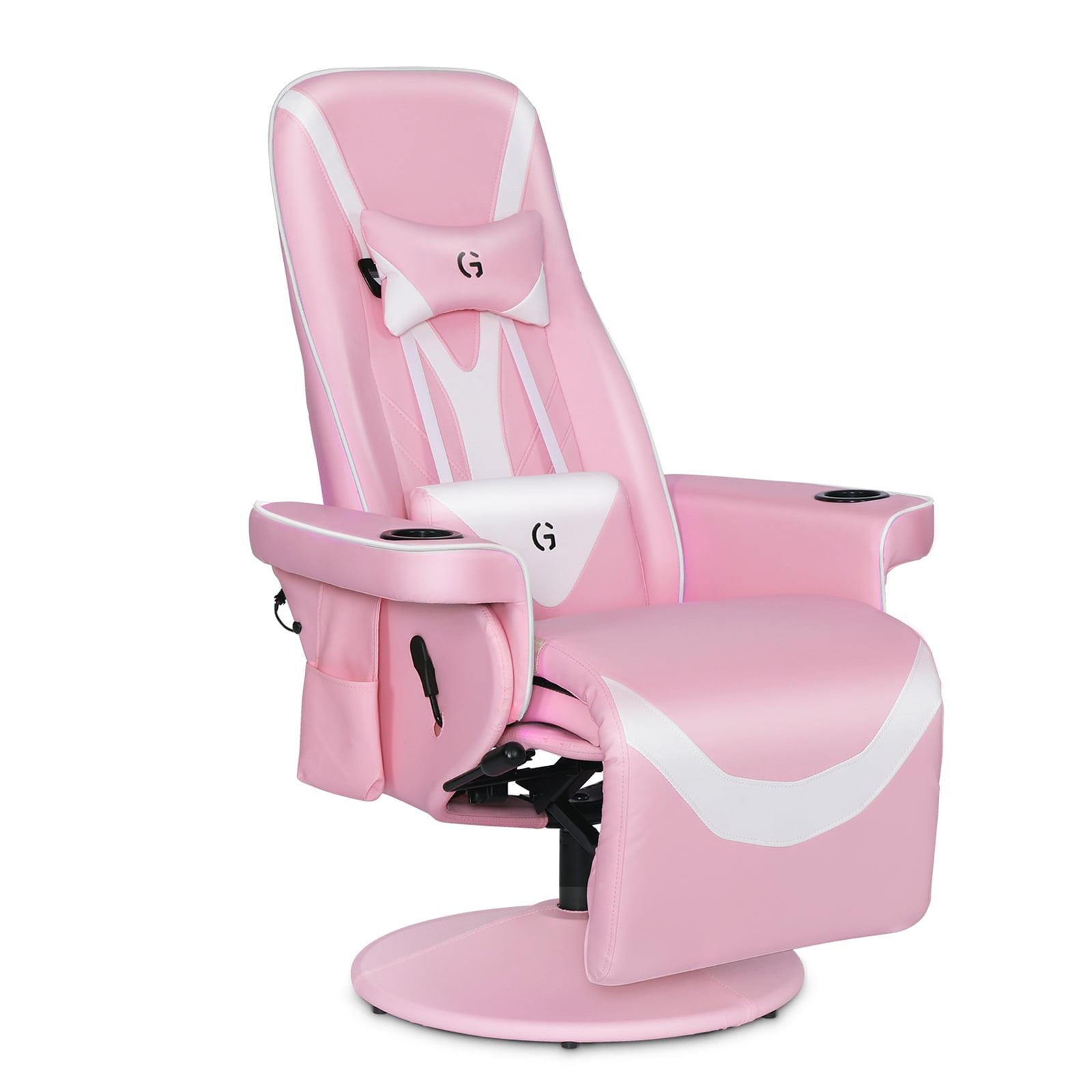 Queen Throne Video Gaming Chair Ergonomic Recliner Racing Chair, High Back Swivel Chair with Footrest and Adjustable Backrest, Lumbar Support, Headrest and Cupholders, Pink White