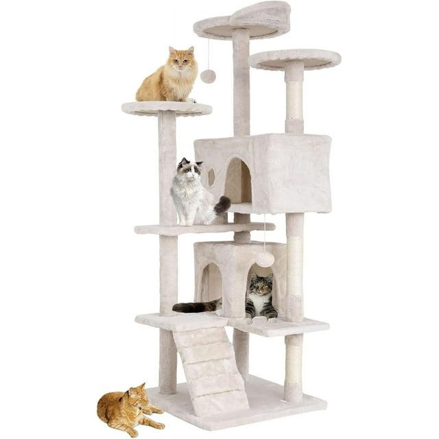 QuellQuest 54in Multi-Level Cat Tree Tower Furniture Activity Center with Scratching Posts, Toys and Condo for Indoor Kittens, Beige
