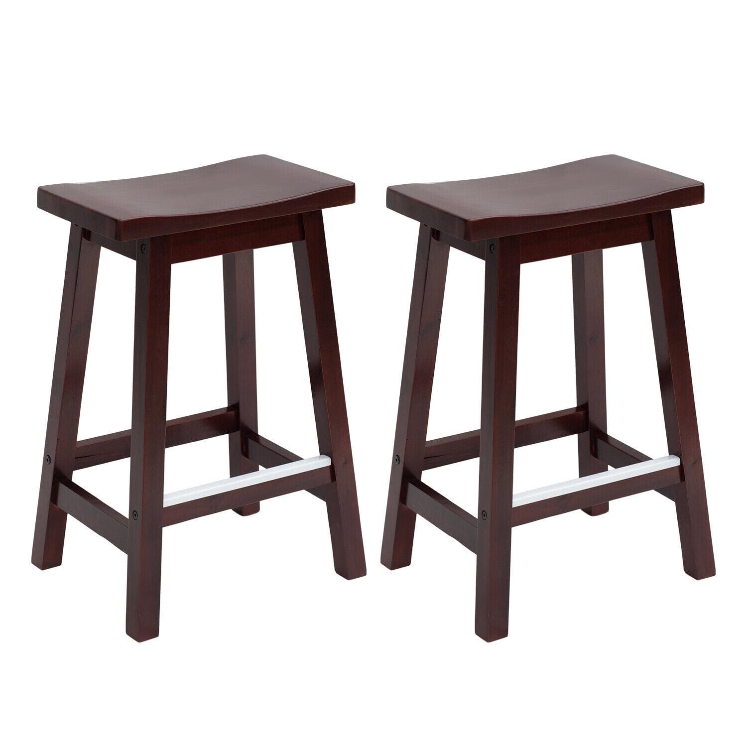 QuellQuest Bar Stools Set of 2 for Kitchen Counter Solid Wooden Saddle Stools 24-Inch/30-Inch Height (Brown, 24 in)