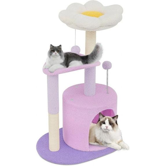 Ezelle Cat Tree Tower Cat Condo House with Sisal Scratching Posts, Flower Top Perch for Indoor Cats