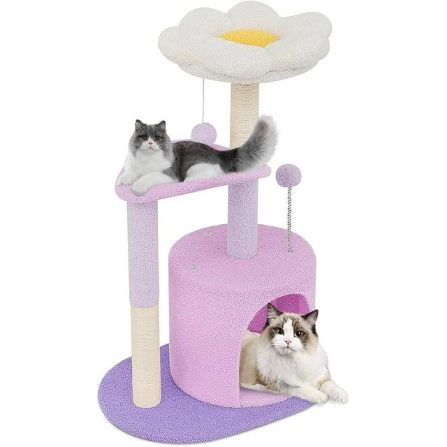 Ezelle Cat Tree Tower Cat Condo House with Sisal Scratching Posts, Flower Top Perch for Indoor Cats
