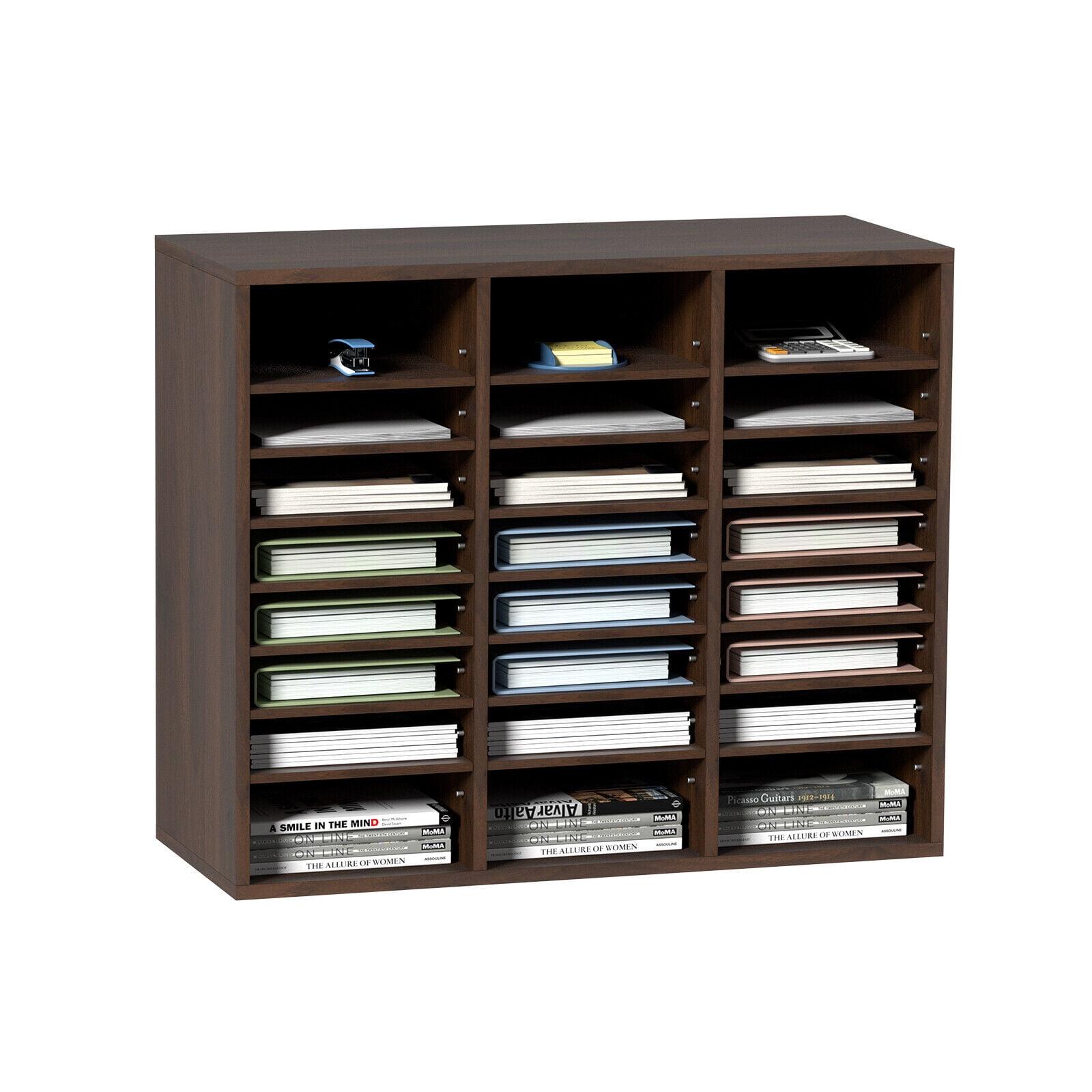 24 Compartments Office Mailbox with Adjustable Shelves, Wood Literature Sorter