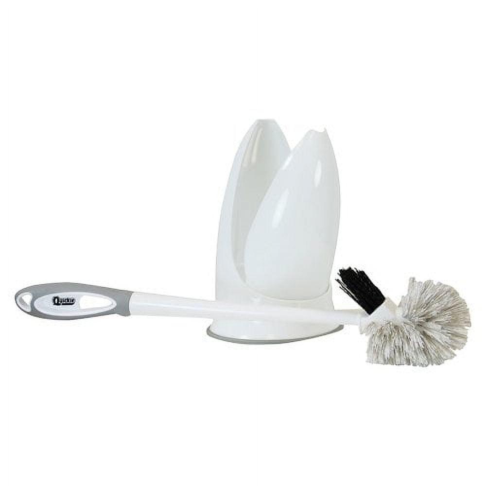 White Plastic and Rubber Toilet Brush with Caddy