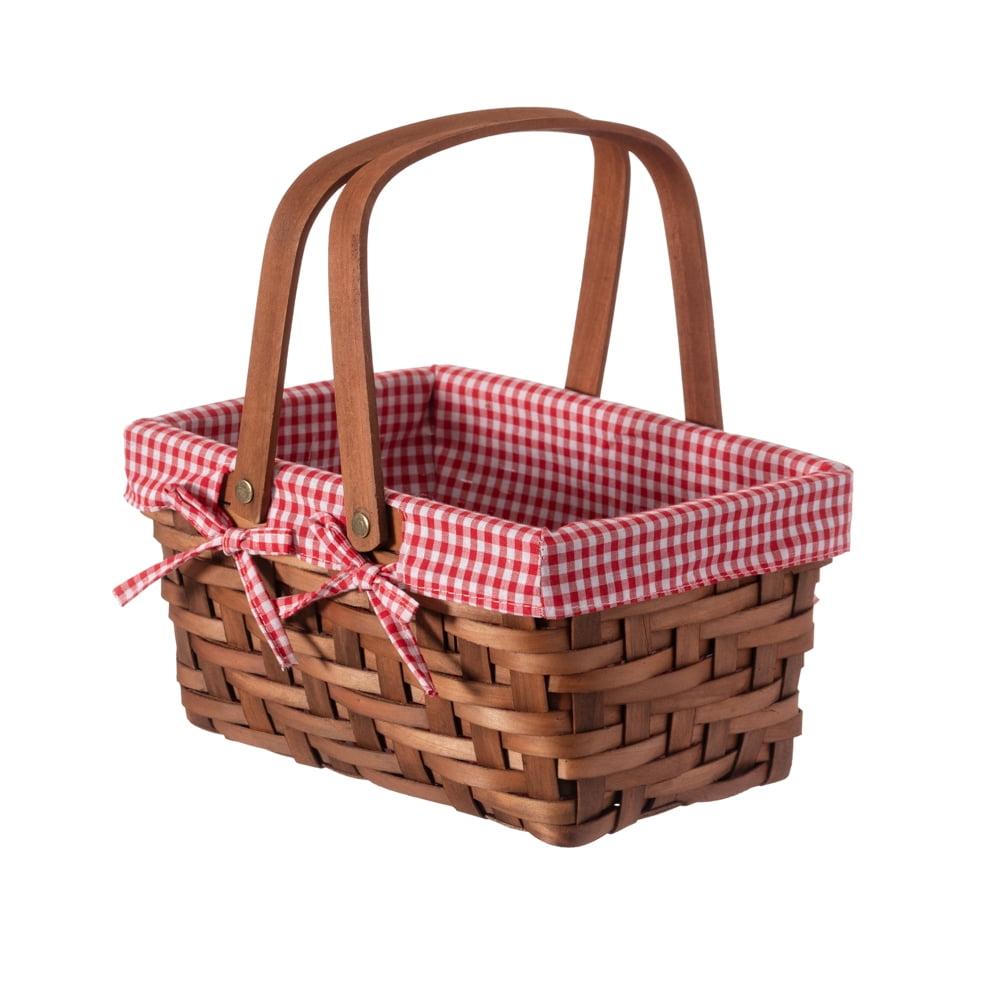 Vintiquewise Small Rectangular Picnic Basket Lined with Gingham Lining