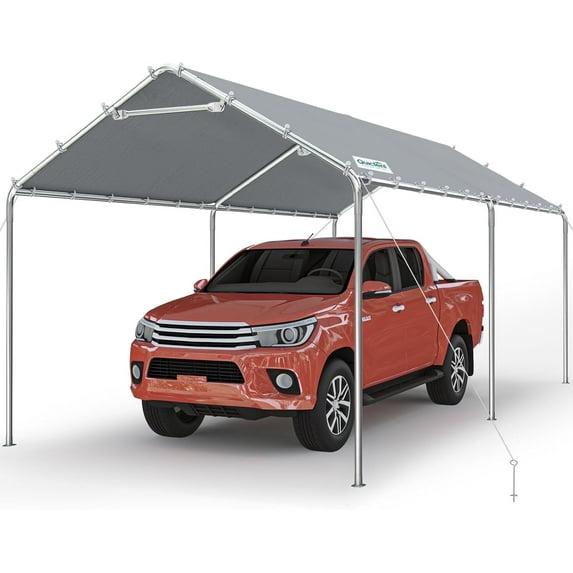 Quictent 10x20 ft Heavy Duty Carport Canopy Galvanized Car Tent Outdoor Garage Boat Shelter with Reinforced Structure, No Sidewall - Grey