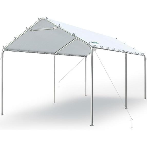 Quictent 10x20 ft Heavy Duty Carport Canopy Galvanized Car Tent Outdoor Garage Boat Shelter with Reinforced Structure, No Sidewall - White