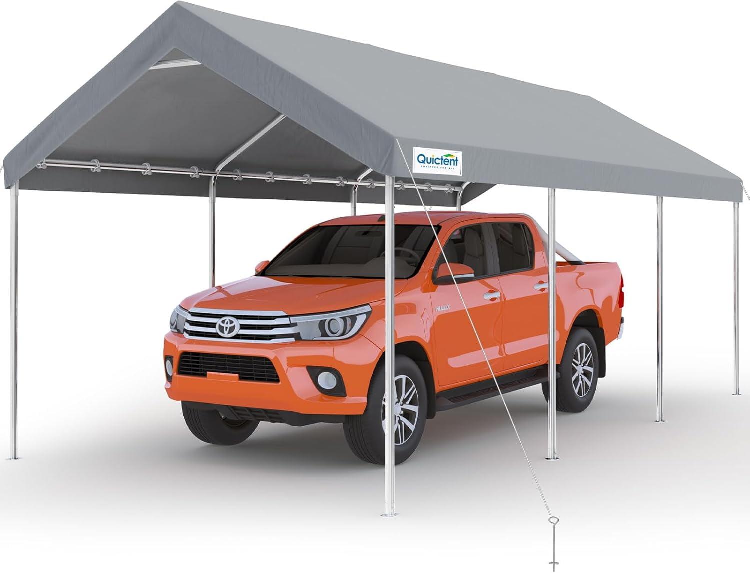 Quictent 10x20 ft Heavy Duty Carport Canopy Galvanized Car Tent Outdoor Garage Boat Shelter with Reinforced Structure, No Sidewall - Grey