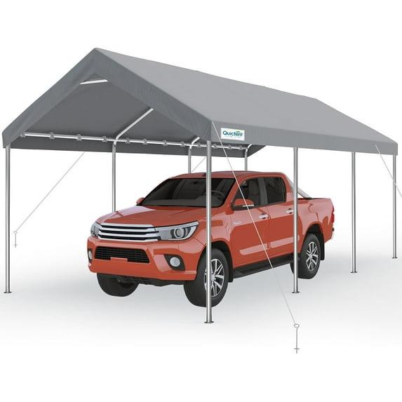 Quictent 10x20 ft Heavy Duty Carport Canopy Galvanized Car Tent Outdoor Garage Boat Shelter with Reinforced Structure, No Sidewall - Grey