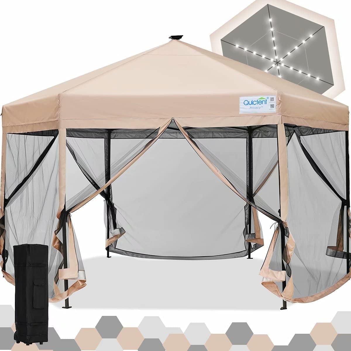 Beige 13' x 13' Metal Pop-Up Gazebo with Mosquito Netting