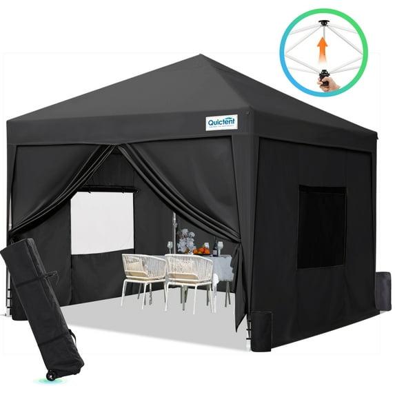 Quictent 8'x8' Pop up Canopy Tent with Sidewalls Instant Outdoor Gazebo Canopy Tent Enclosed with Wheeled Bag (Black)