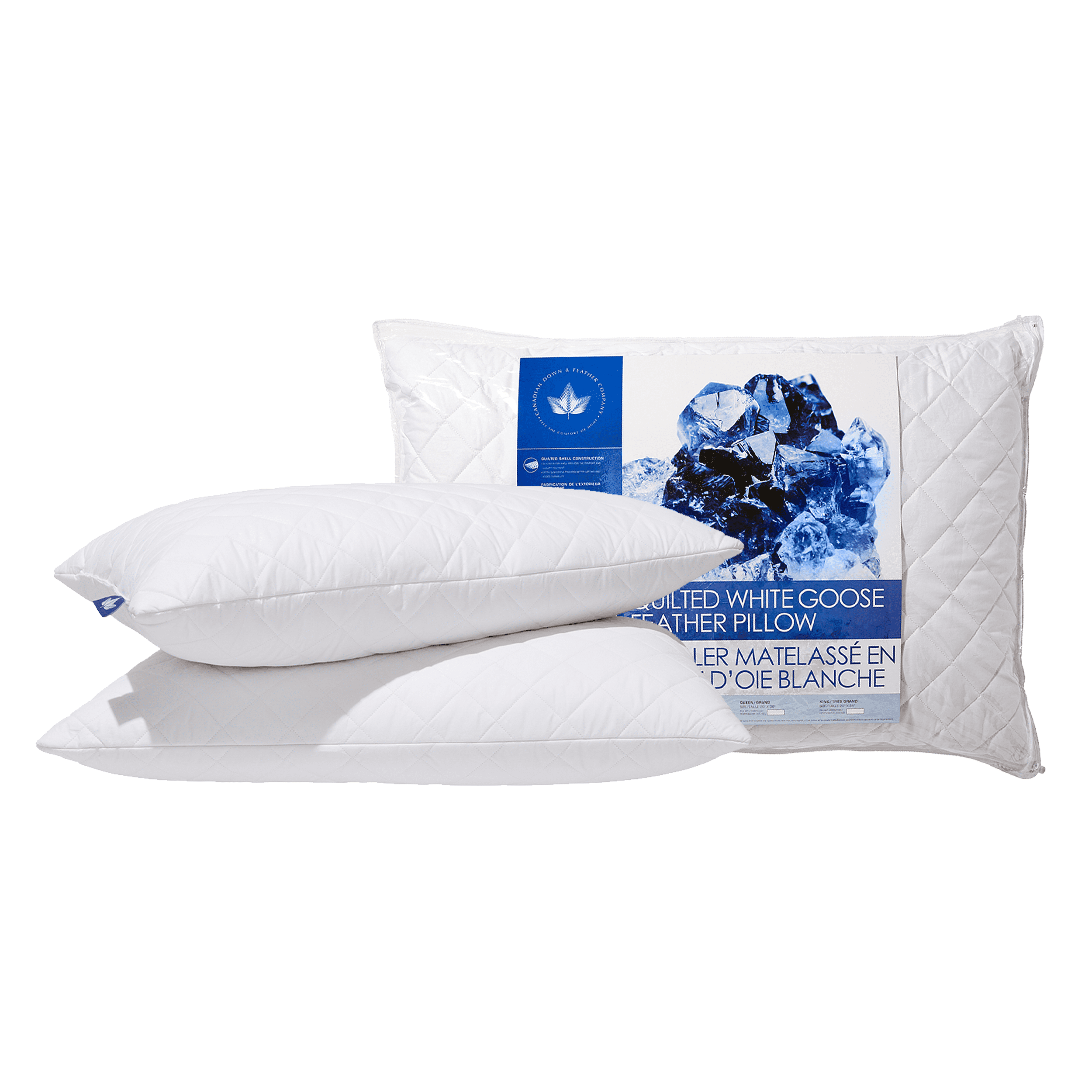 Quilted White Goose Feather King Size Soft Pillows - 2 Pack