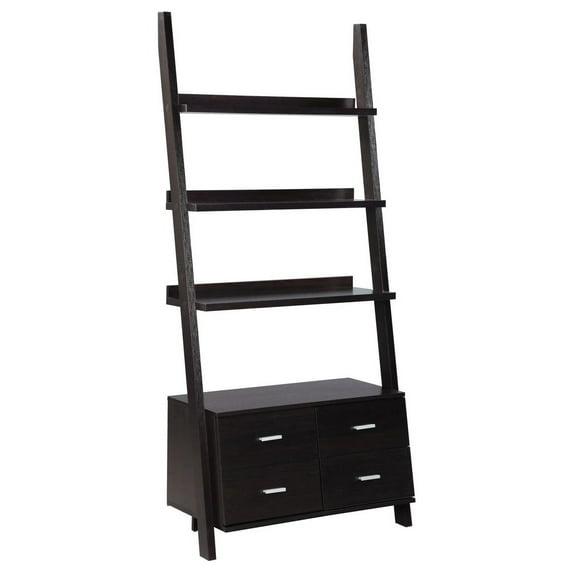Ladder Bookcase With 4 Storage Drawers And Open Shelves, Cappuccino