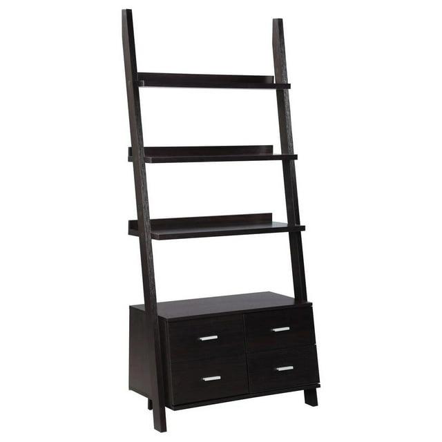 Ladder Bookcase With 4 Storage Drawers And Open Shelves, Cappuccino