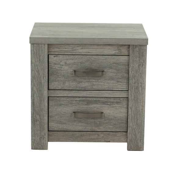 Qumbnk 2 Drawers Beside Table with Handle, Wooden Nightstand for Living Room, Bedroom, Gray