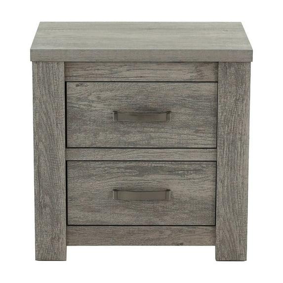Qumbnk 2 Drawers Beside Table with Handle, Wooden Nightstand for Living Room, Bedroom, Gray