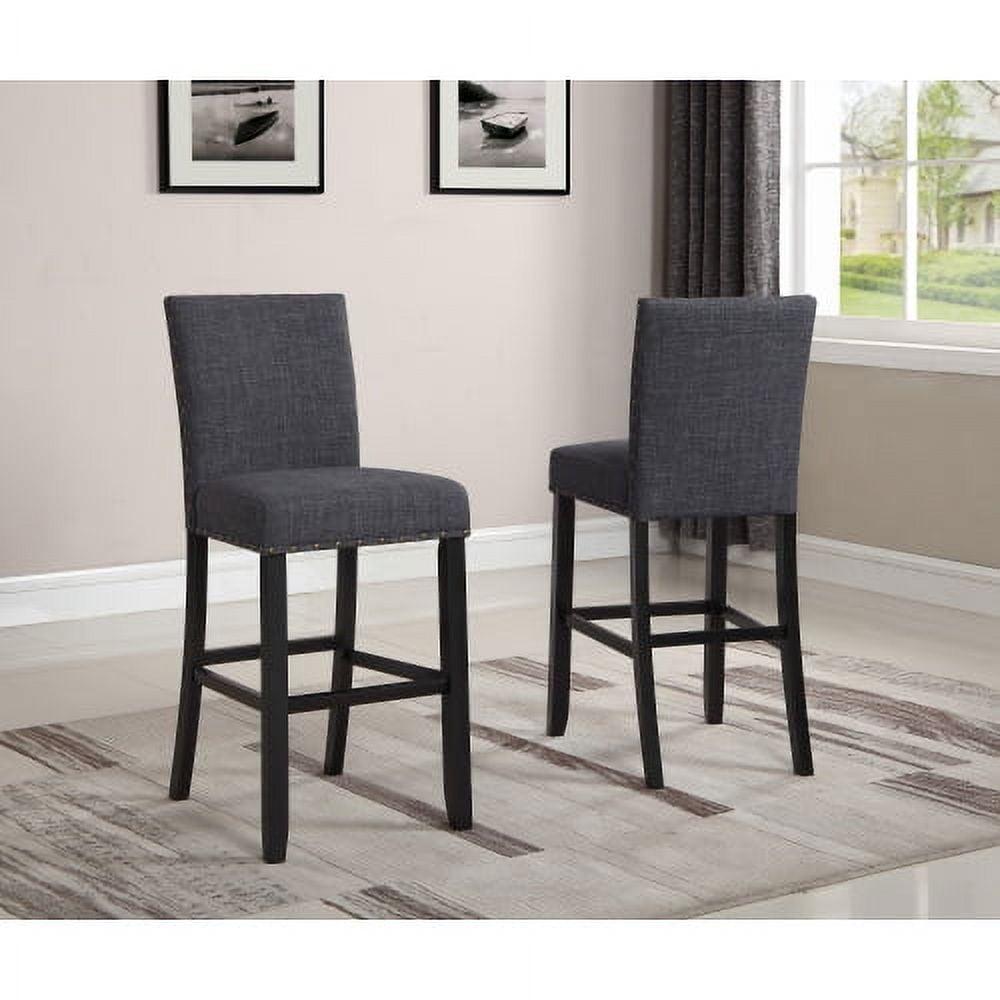 Roundhill Furniture Biony Fabric Bar Stools with Nailhead Trim, Gray, Set of 2