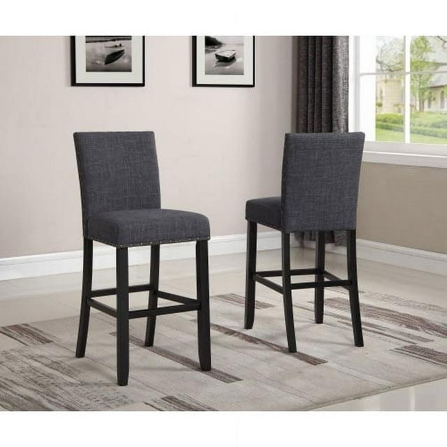Roundhill Furniture Biony Fabric Bar Stools with Nailhead Trim, Gray, Set of 2