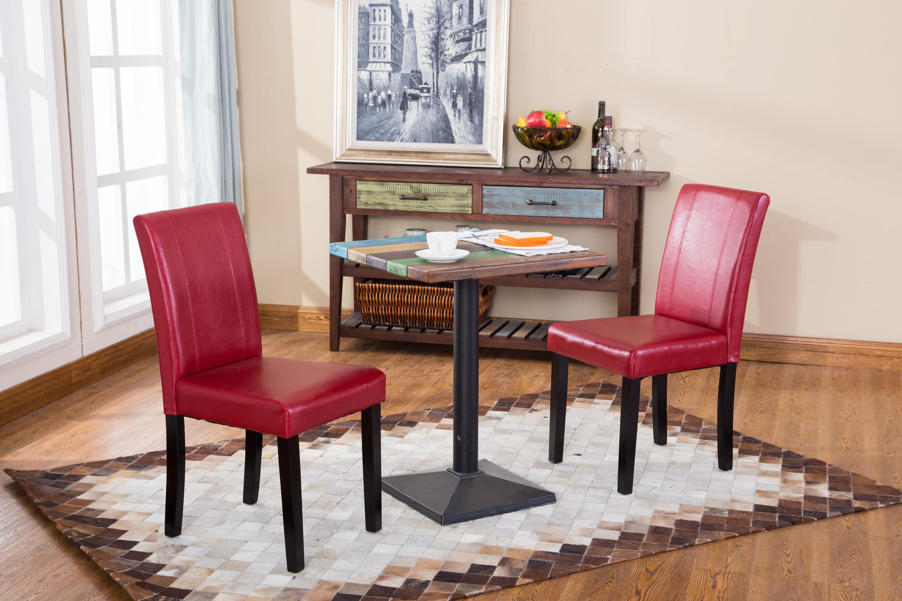 Roundhill Urban Style Solid Wood Leatherette Parson Chair in Red(Set of 2)