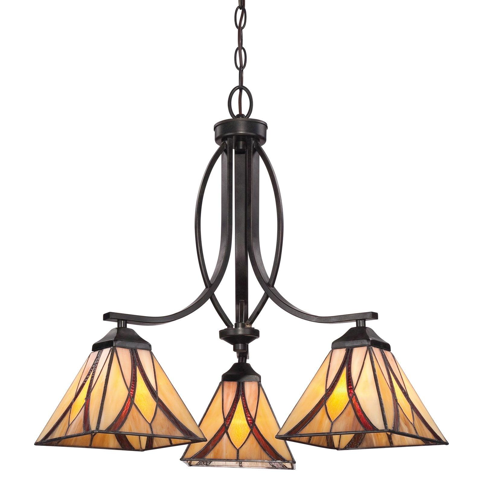 Asheville Valiant Bronze 3-Light Tiffany Glass Chandelier