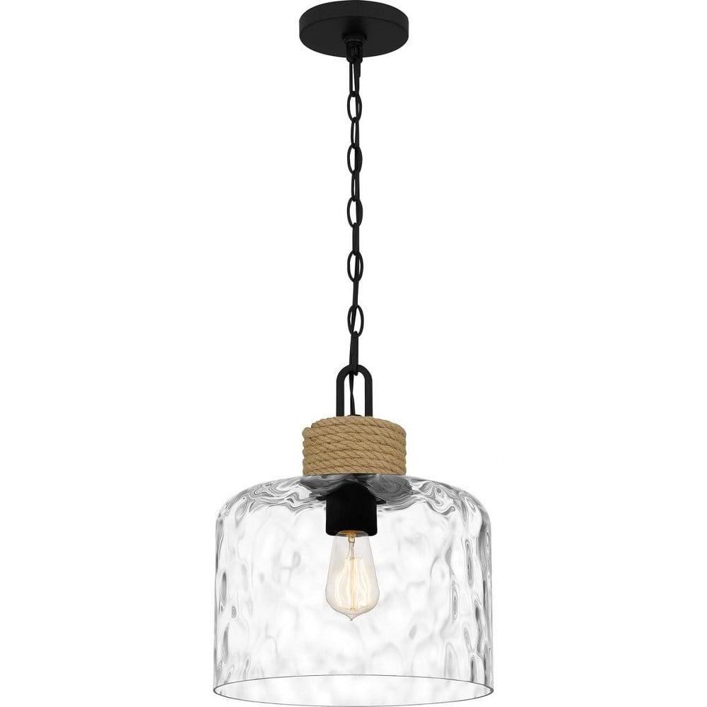 Matte Black Glass Mini Pendant Light with Rope Detail