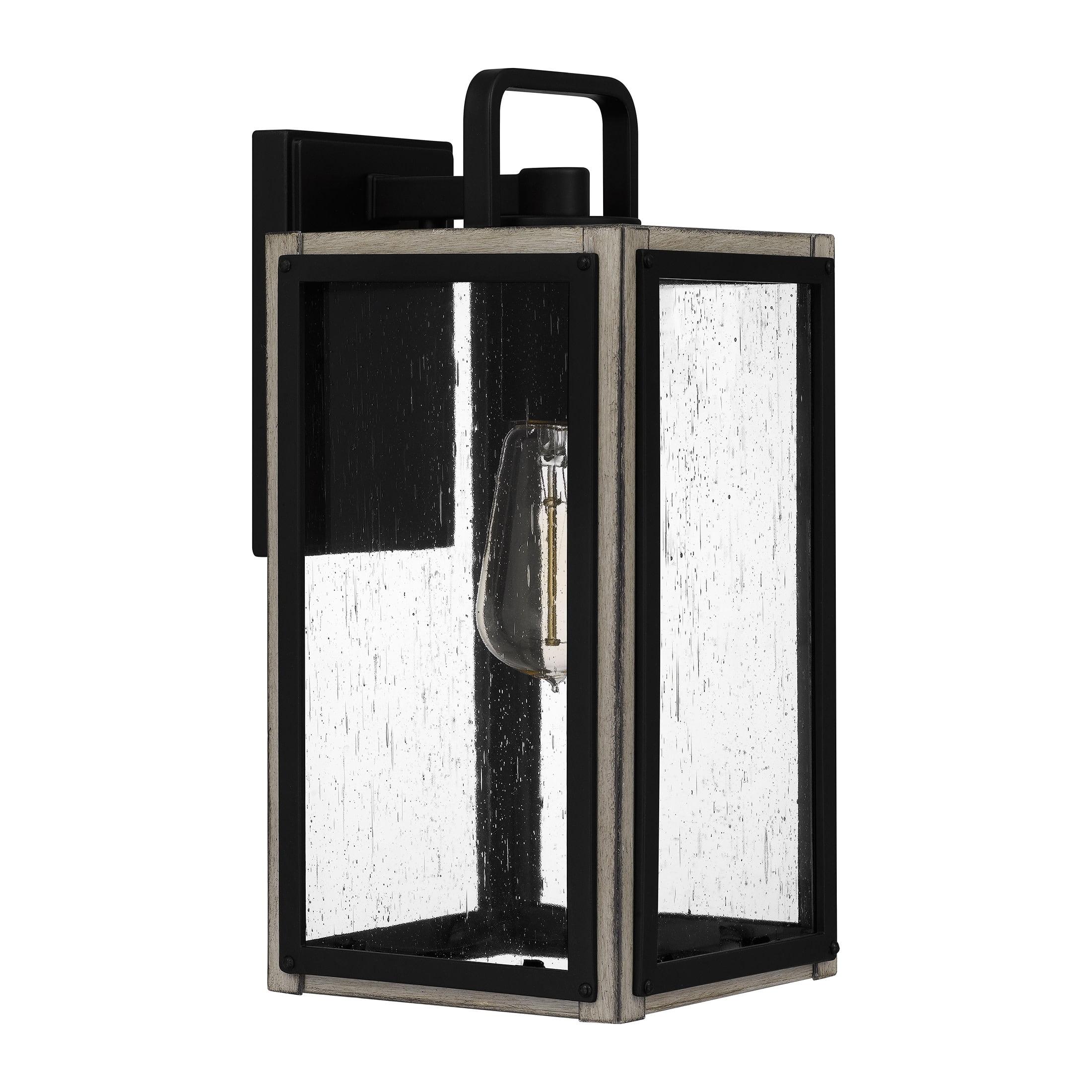 Matte Black Seeded Glass Outdoor Wall Lantern