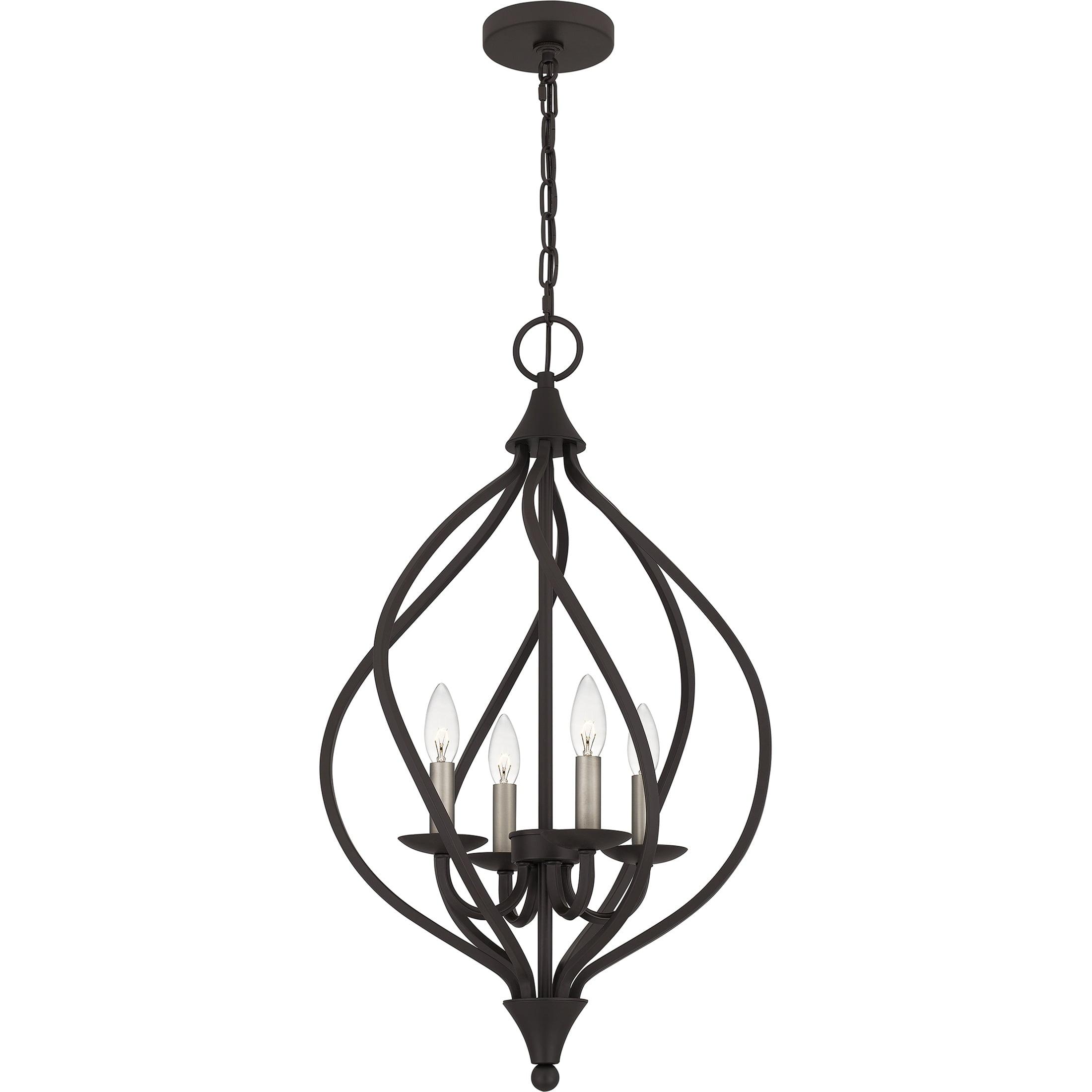 Dupont Old Bronze 4-Light Taper Candle Pendant with Silver Accents