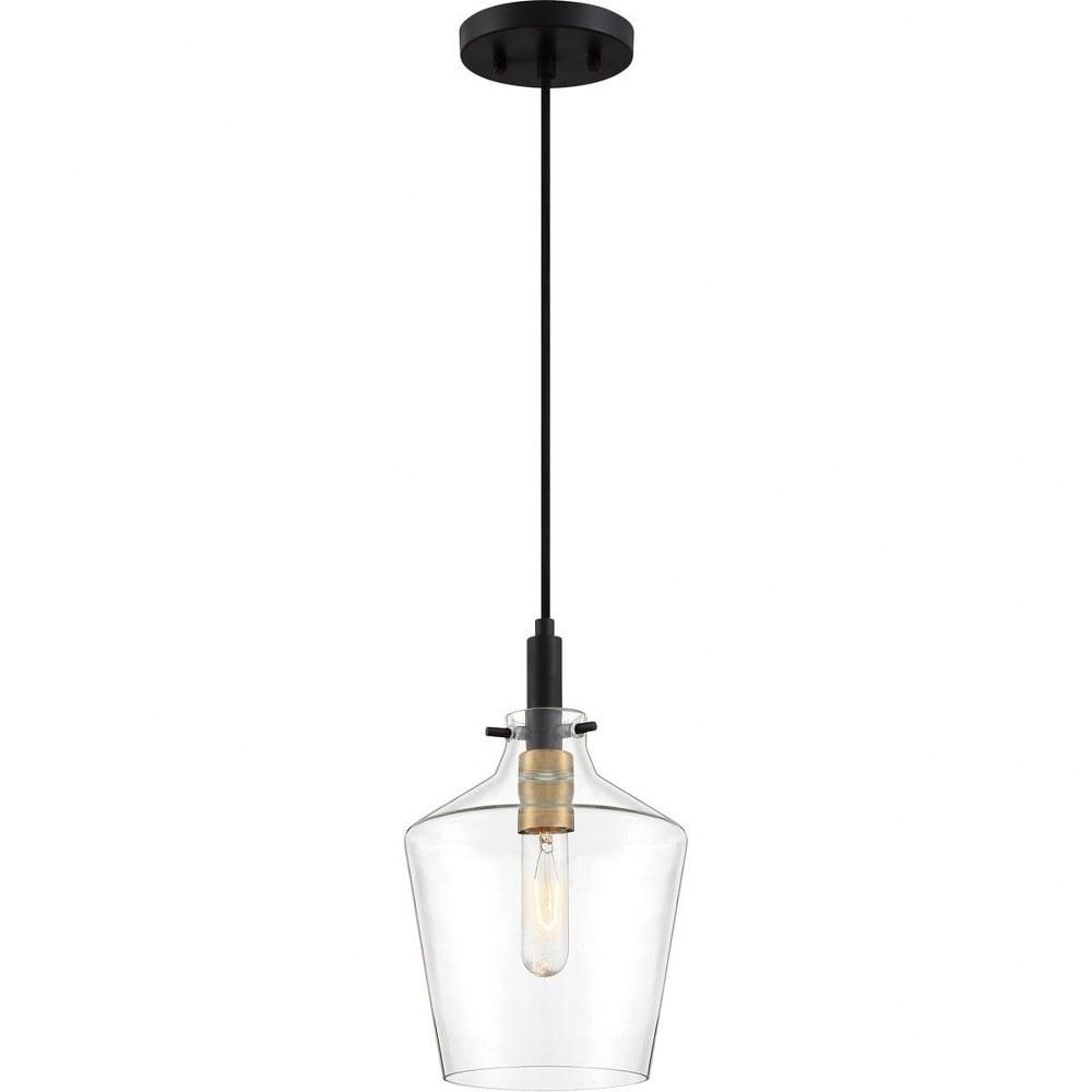 June Earth Black Mini Pendant with Clear Glass Shade and Brass Sockets