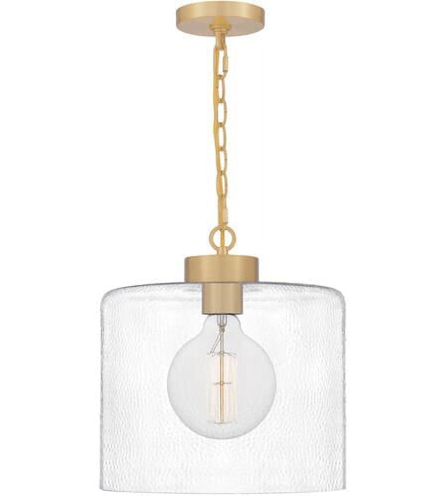 Aged Brass Mini Pendant with Clear Hammered Glass - Transitional Style