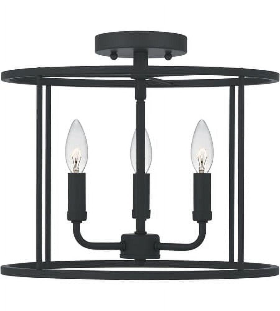 Abner Matte Black 14" Transitional Semi-Flush Mount with Hammered Glass