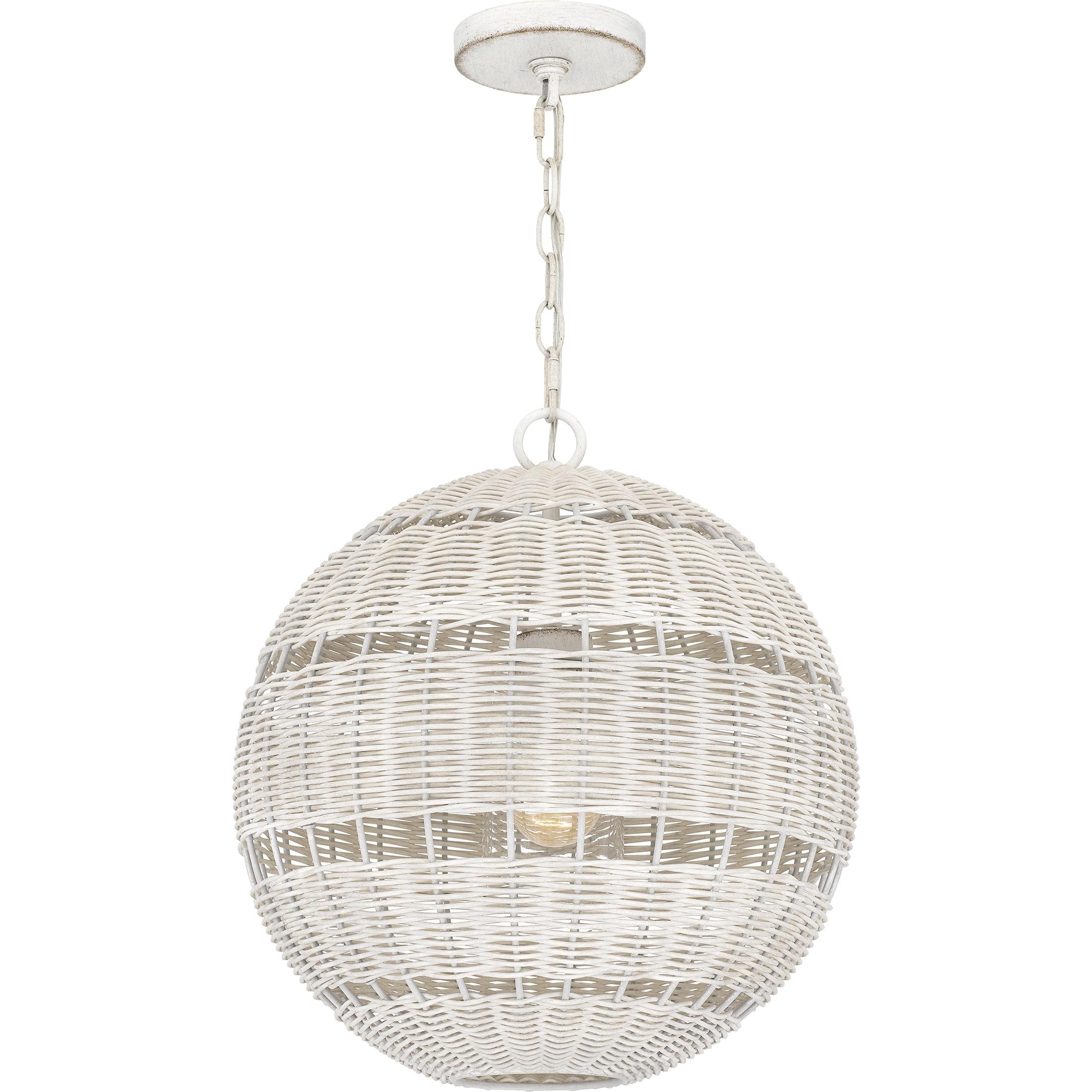 Antique White Rattan Globe Pendant Light with Glass Shade