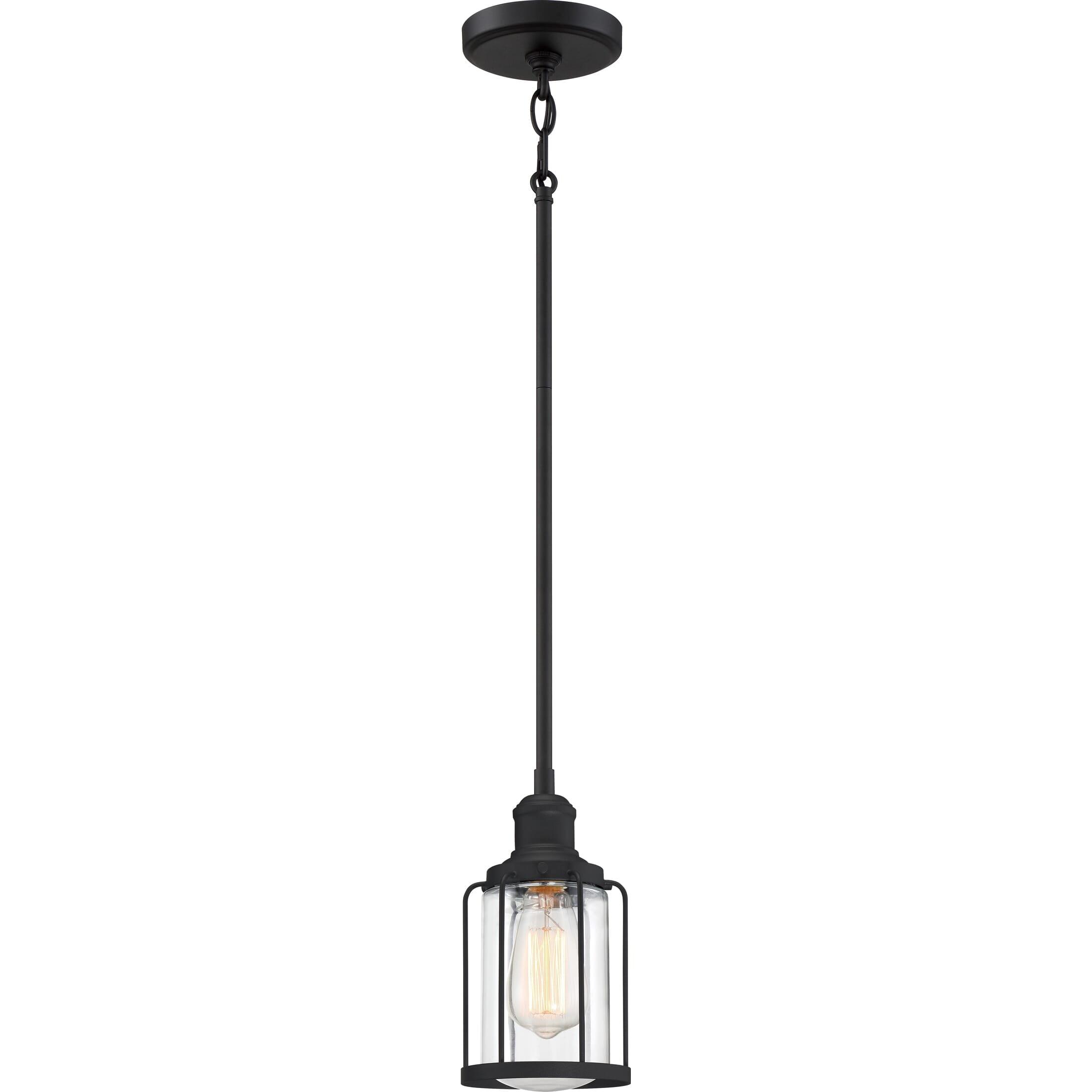 Ludlow Matte Black 5" Mini Industrial Pendant with Caged Glass