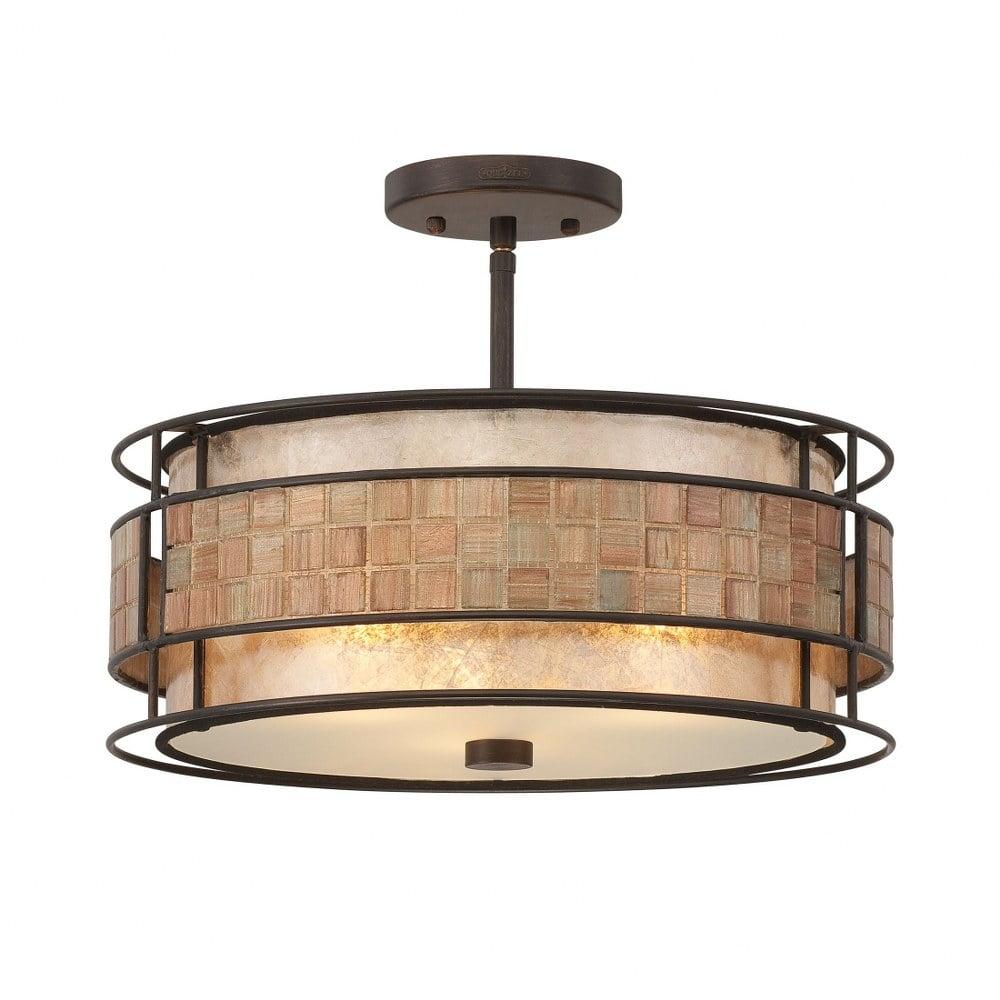 Renaissance Copper 16" Glass Drum Ceiling Light with Mosaic Tile