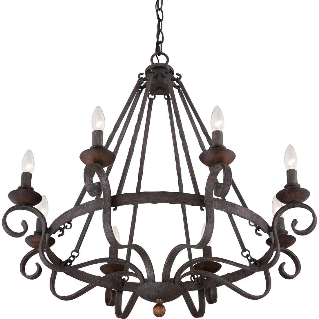 Noble Rustic Black 8-Light Chandelier with Dark Walnut Accents