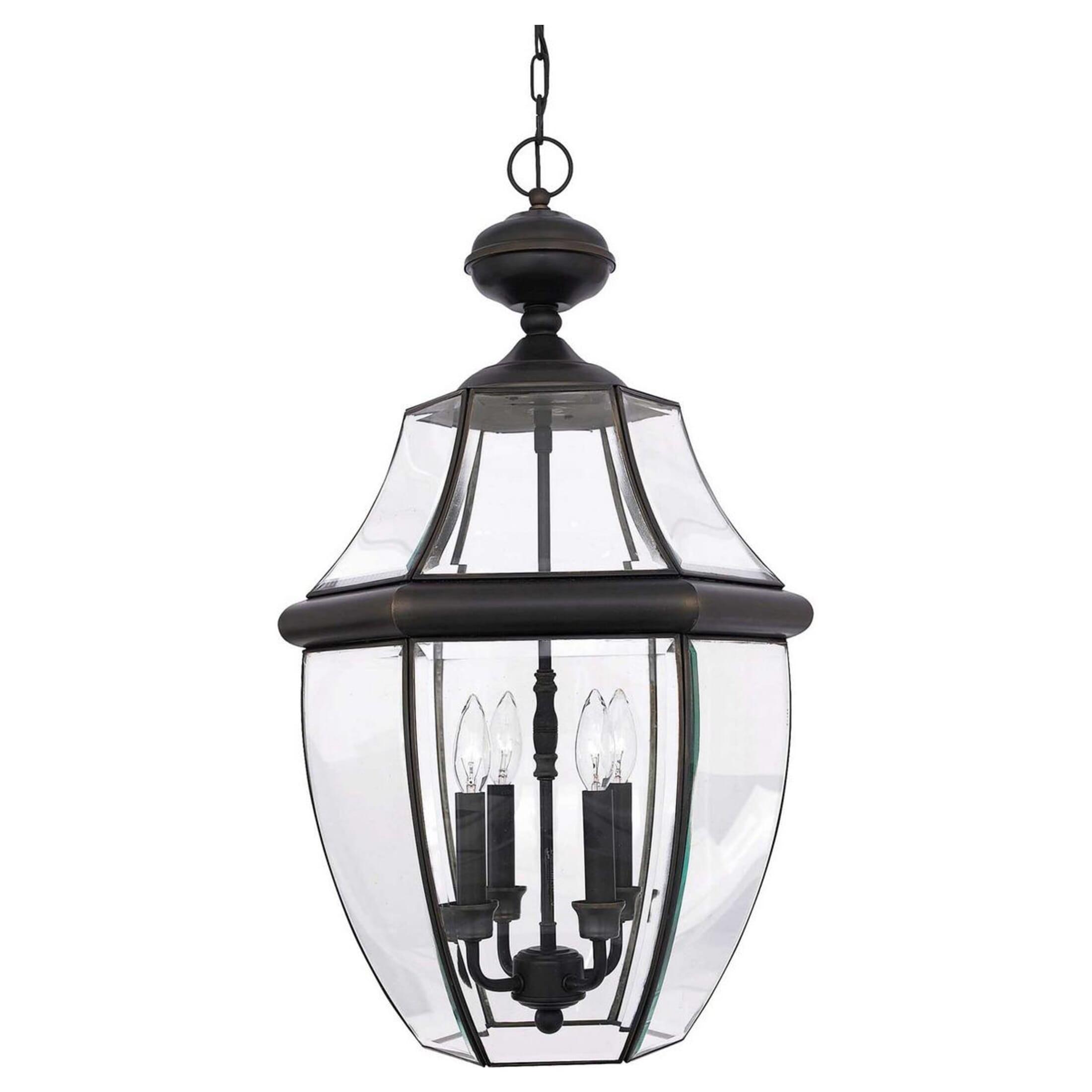 Medici Bronze 4-Light Outdoor Hanging Lantern with Clear Glass