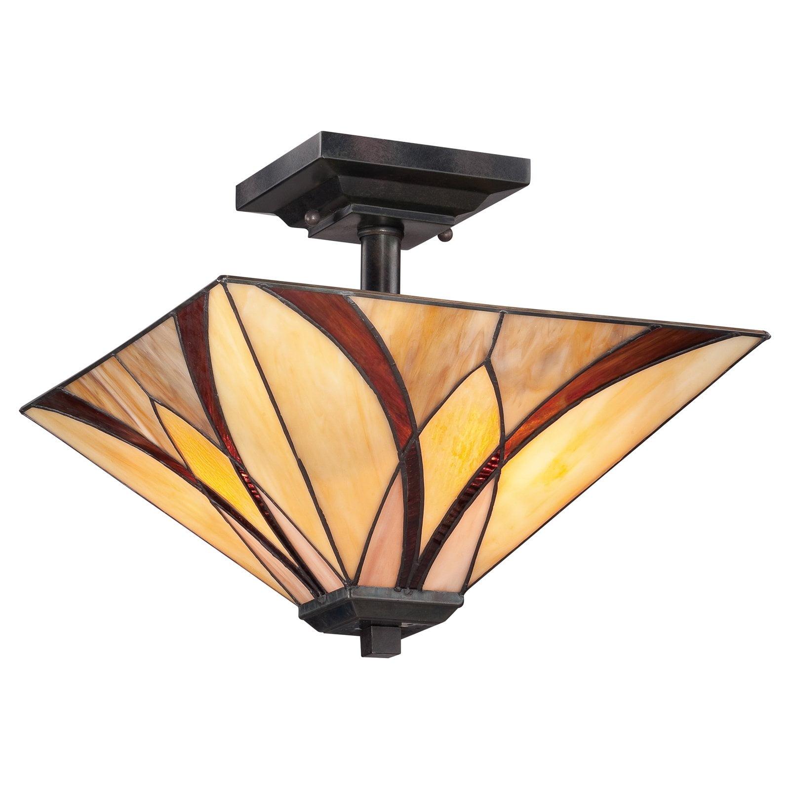 Valiant Bronze 14" Tiffany Glass Semi-Flush Mount Light