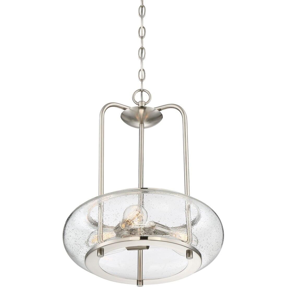 Edison Tribute 16'' Brushed Nickel 3-Light Pendant with Seedy Glass Shade