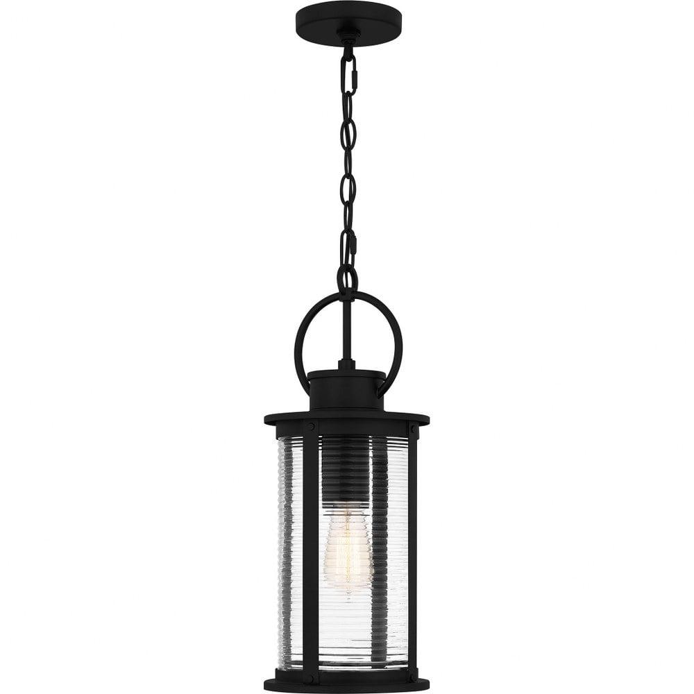 Tilmore Matte Black Ribbed Glass Outdoor Hanging Lantern