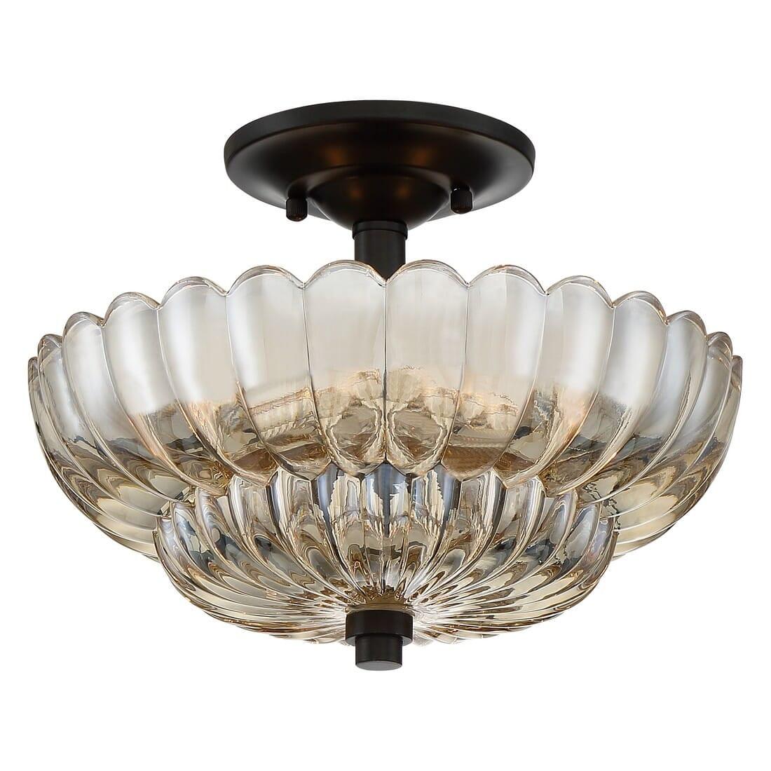 Amber Glass Mottled Cocoa Semi-Flush Mount Light