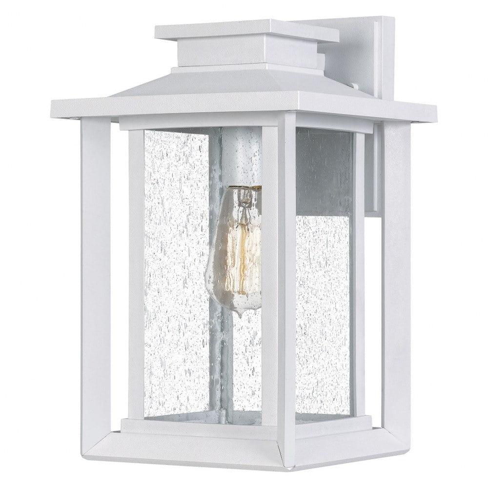 White Coastal Armour Outdoor Wall Lantern with Clear Seedy Glass