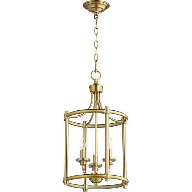 Quorum Lighting Rossington 3-Light Entry Pendant, Aged Brass, 12W x 21.5H, Dry Rated