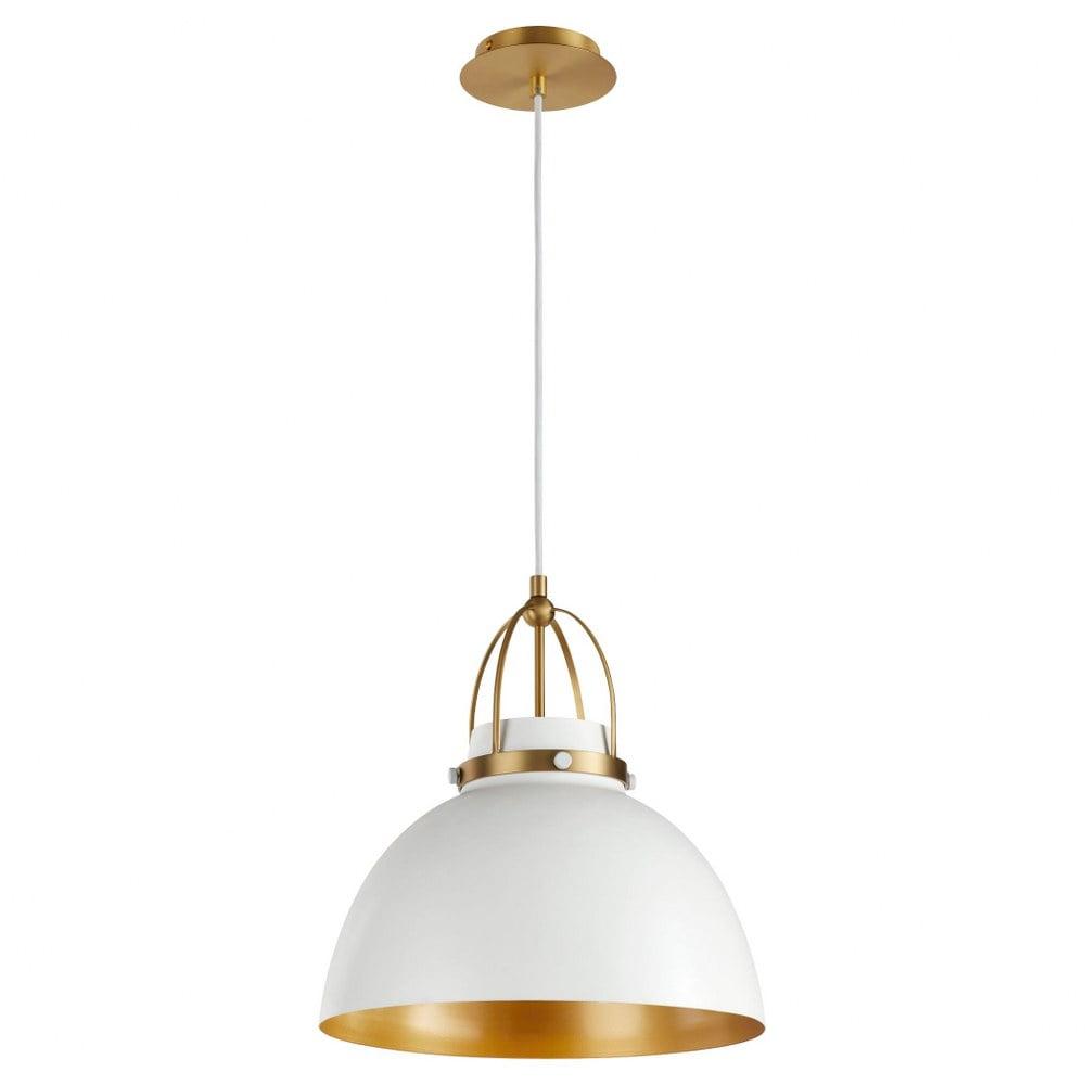 Studio White and Aged Brass Dome Pendant Light