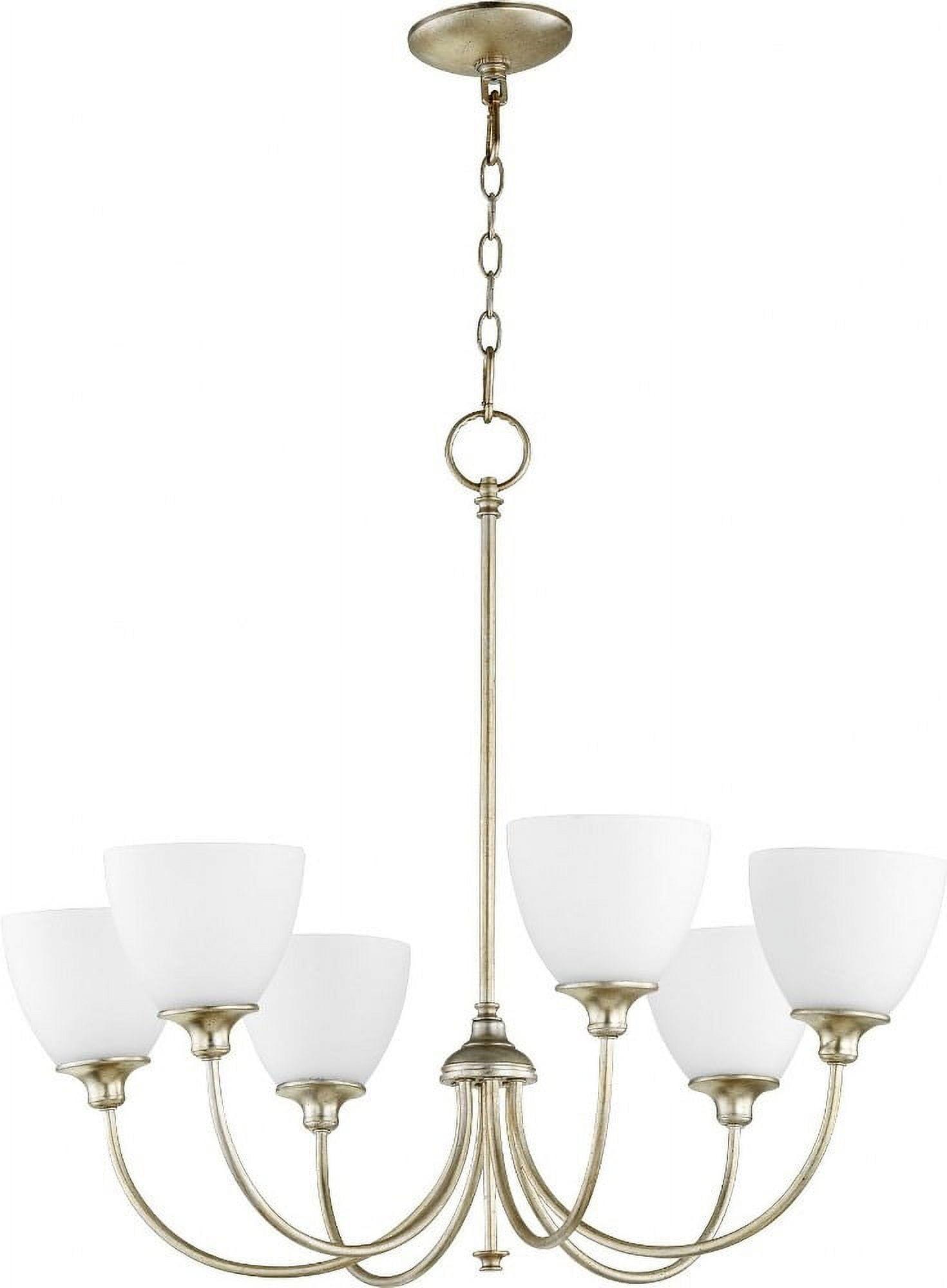 Celeste Transitional 6-Light Chandelier in Aged Silver Leaf with Satin Opal Glass