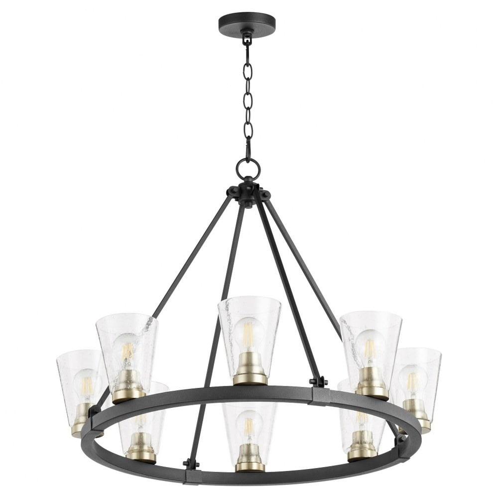 Noir and Aged Brass 8-Light Glass Chandelier