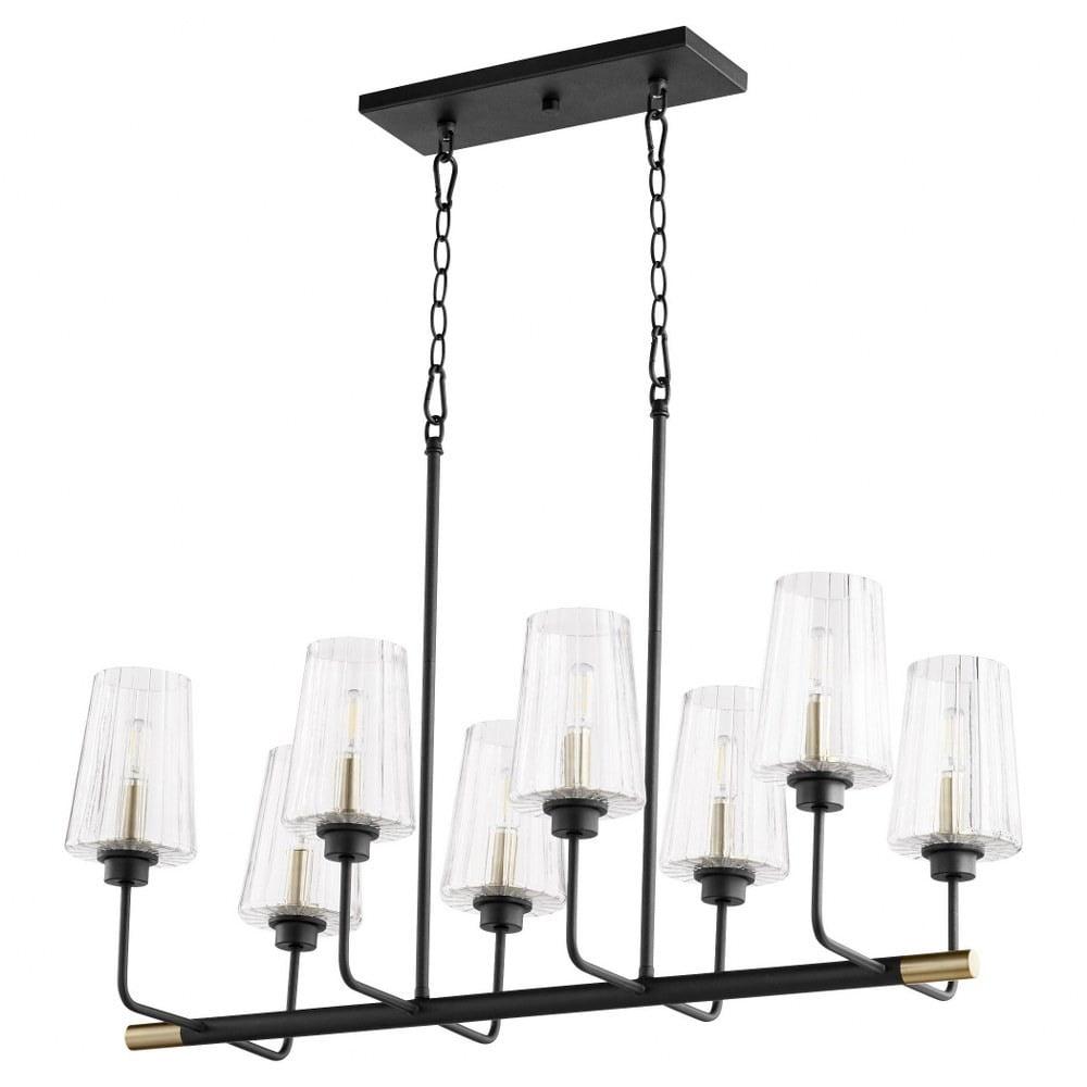 Noir and Aged Brass 8-Light Glass Chandelier