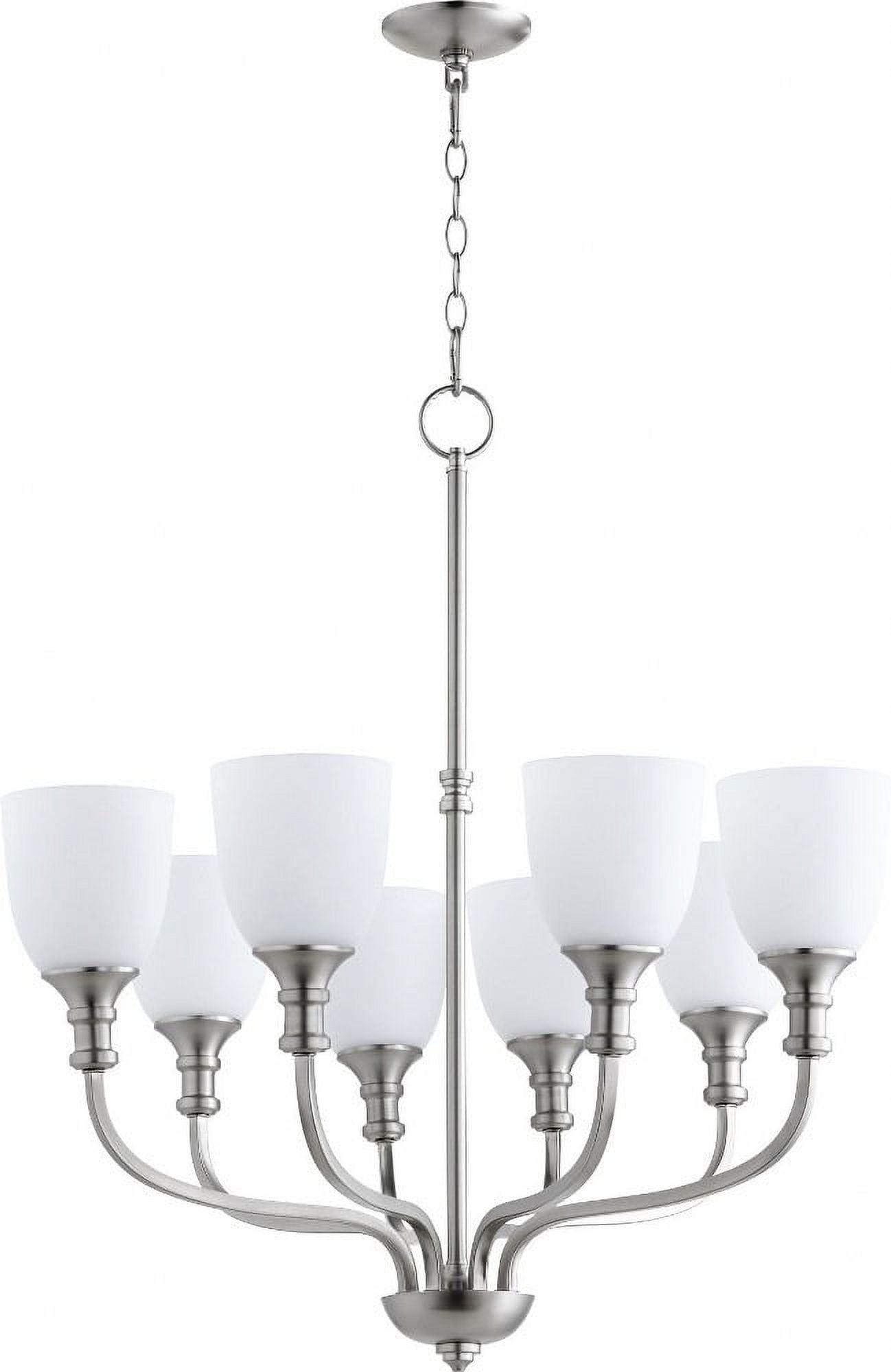 Quorum Lighting Richmond 8-Light Chandelier, Satin Nickel, 8 Blades, Glass, 31W x 32H