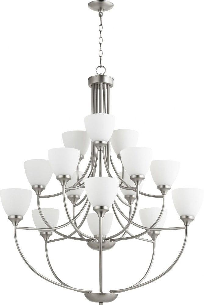 Quorum Lighting Enclave 15-Light Chandelier, Satin Nickel, 38.5 Width, 44 Height, Glass Material