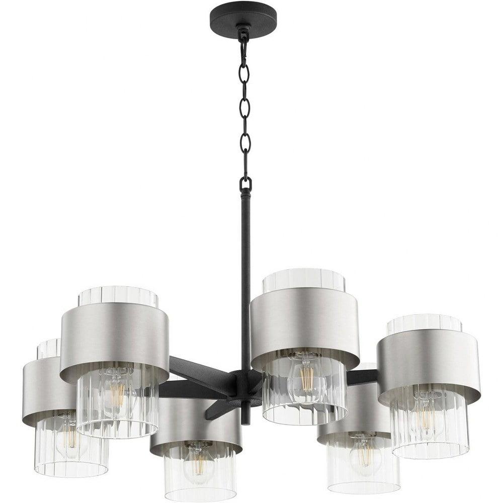 Epsilon 34" Textured Black and Satin Nickel 6-Light Chandelier