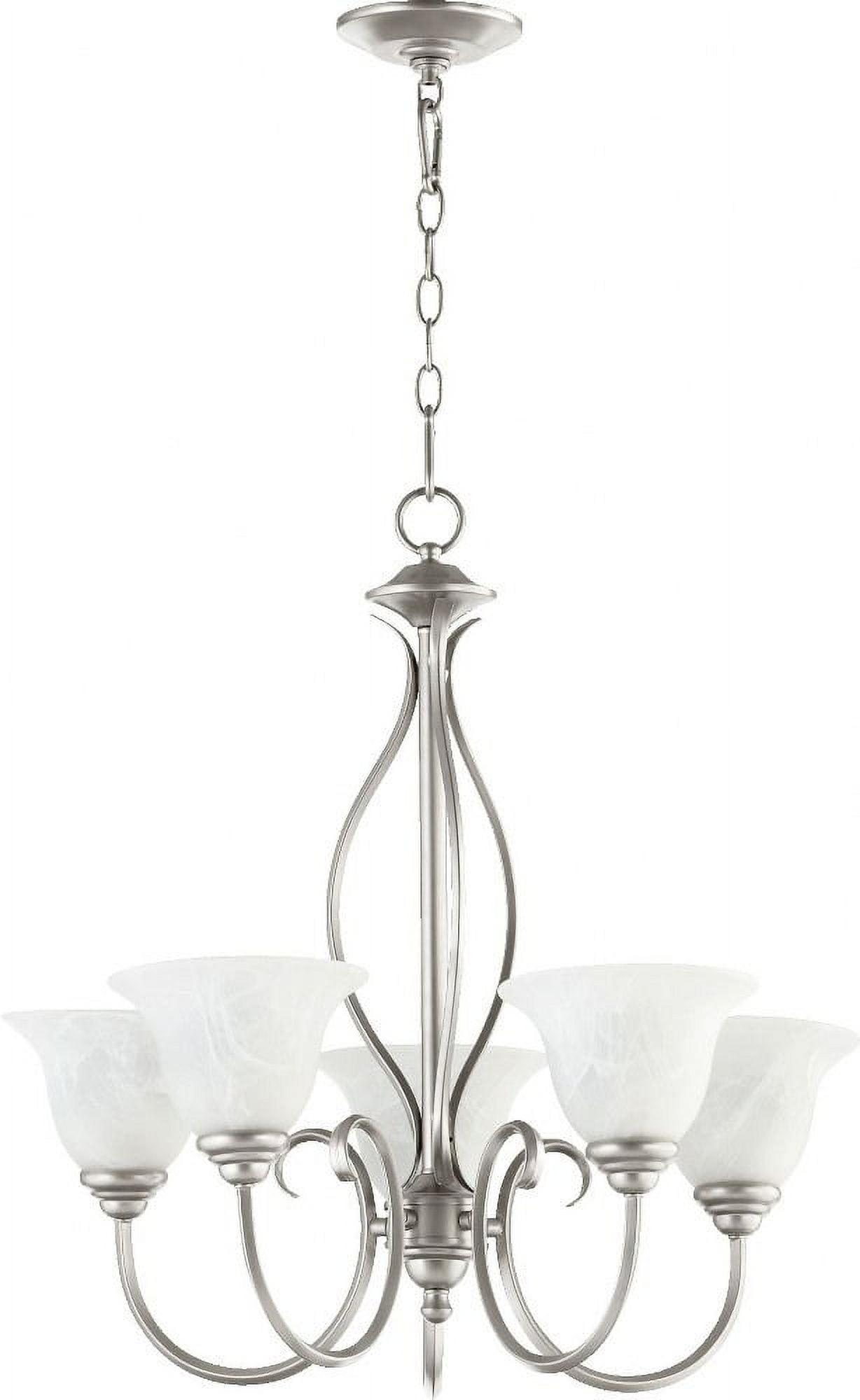 Classic Nickel 5-Light Chandelier with Faux Alabaster Shades